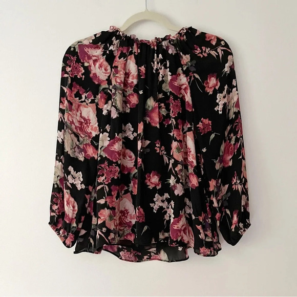 Joie 100% Silk Floral Print Blouse in Black Pink and Cream Size XXS Boho - Picture 4 of 6